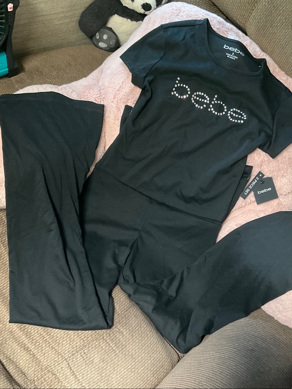 bebe Black Stud Logo Short-Sleeve Pajama Set